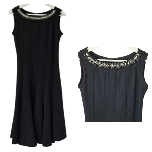 Vintage Dresses & Skirts - Y2K Metallic Beaded Rhinestone Bling Black Dress Whimsigoth Romantic S